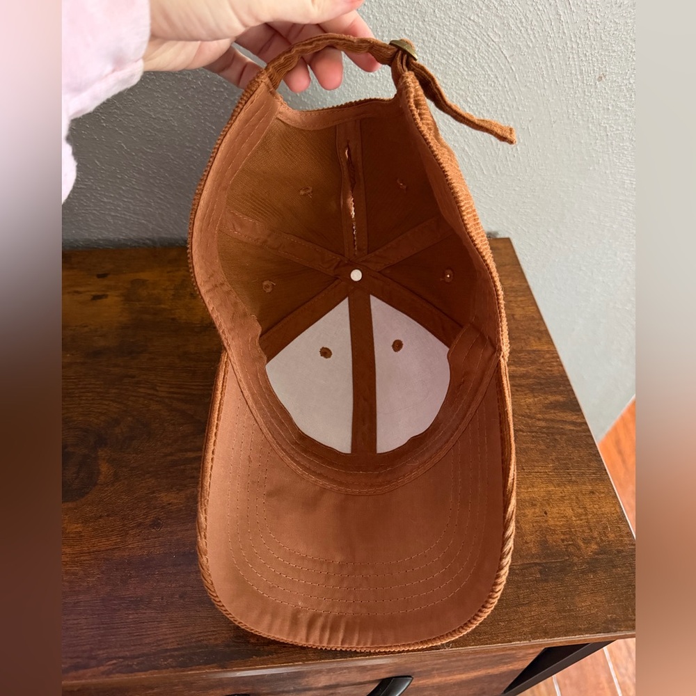 Corduroy Ball Cap Brown with Two Ponytail Holes - Picture 3 of 3